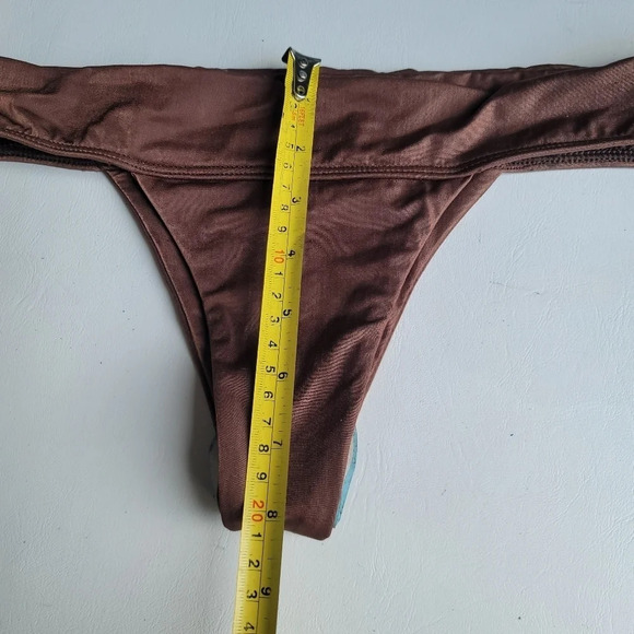 NWOT VYB Women's Hi Cut Leg Bikini Bottom Shiny Brown Swim Sz S - Picture 6 of 7